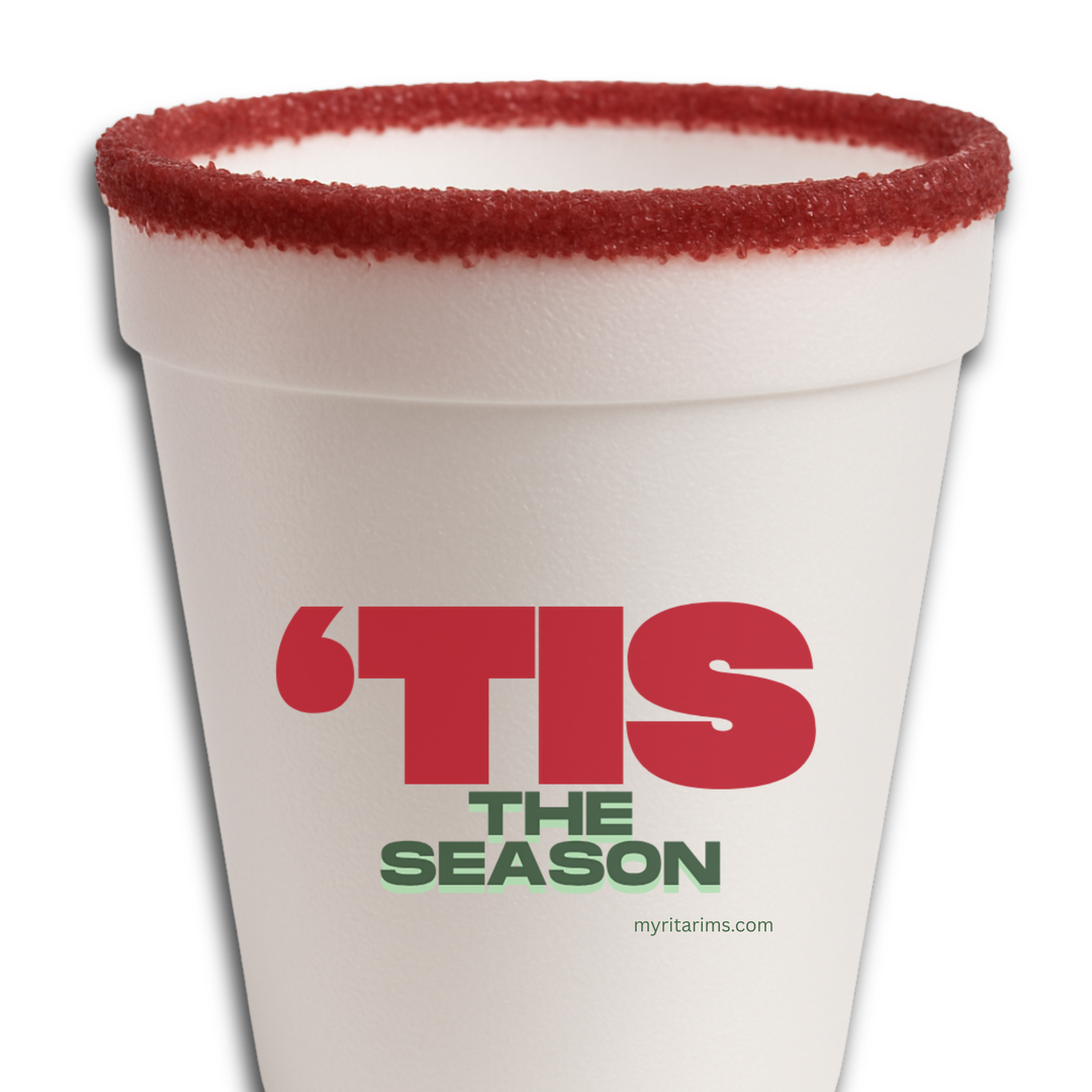 Cranberry Rim Holiday Cup – Limited Edition Styrofoam Party Cup | “‘Tis the Season” | Pre-Rimmed