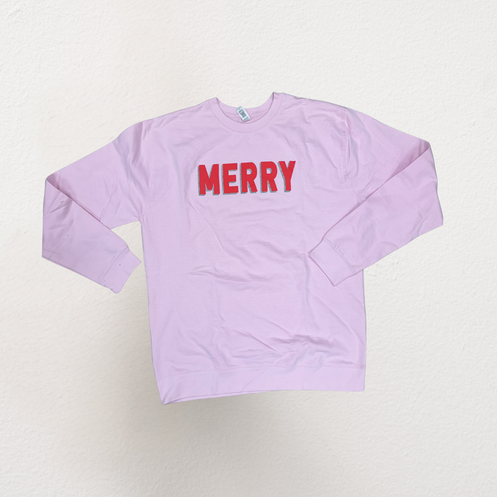 MERRY SWEATSHIRT (PINK + RED LETTERING)