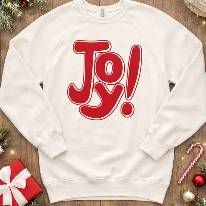 JOY! SWEATSHIRT (SILVER + RETRO RED LETTERING)